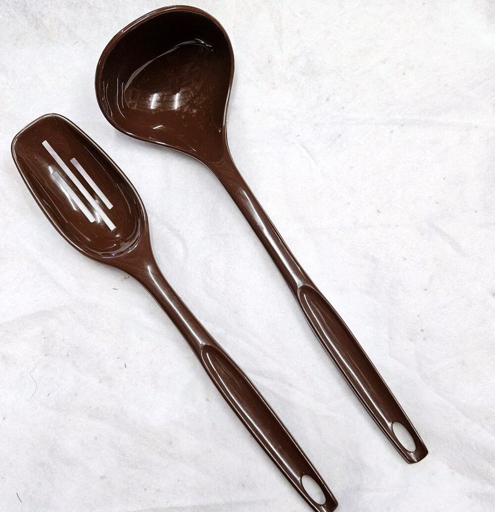 Foley Slotted Spoon & Ladle Chocolate Brown Nylon 11" Made In USA Kitchen VTG
